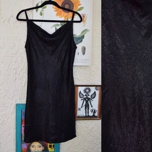 90s black silver iridescent sparkly cowl neck mini dress (M)